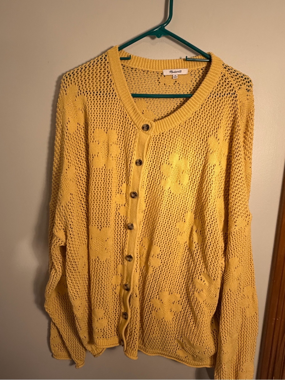 Madewell Floral Open-Stitch Cardigan Sweater Mustard yellow Size 4X